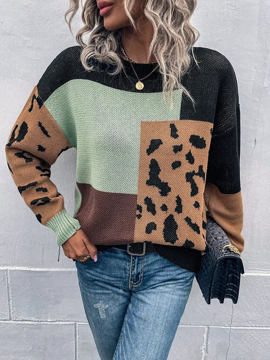 Le Clair™ | Vintage Leopard Patchwork Sweater