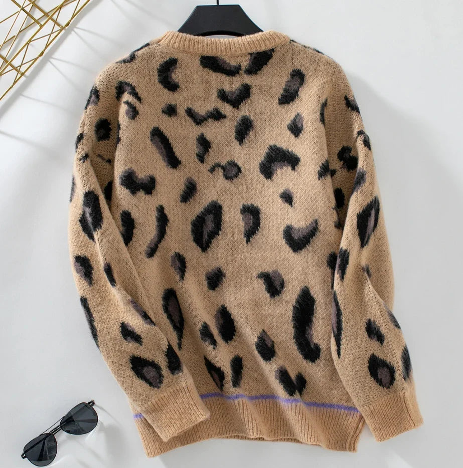 Le Clair™ Jacquard-sweater i uld med leopardprint