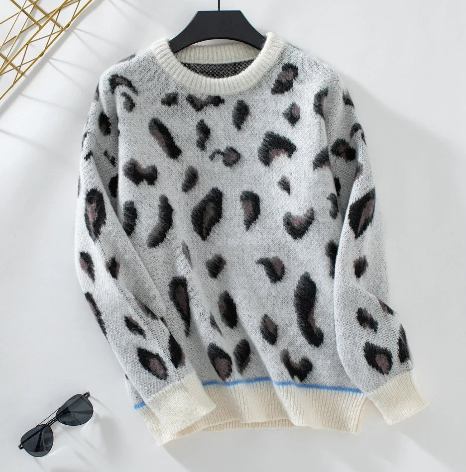 Le Clair™ Jacquard-sweater i uld med leopardprint