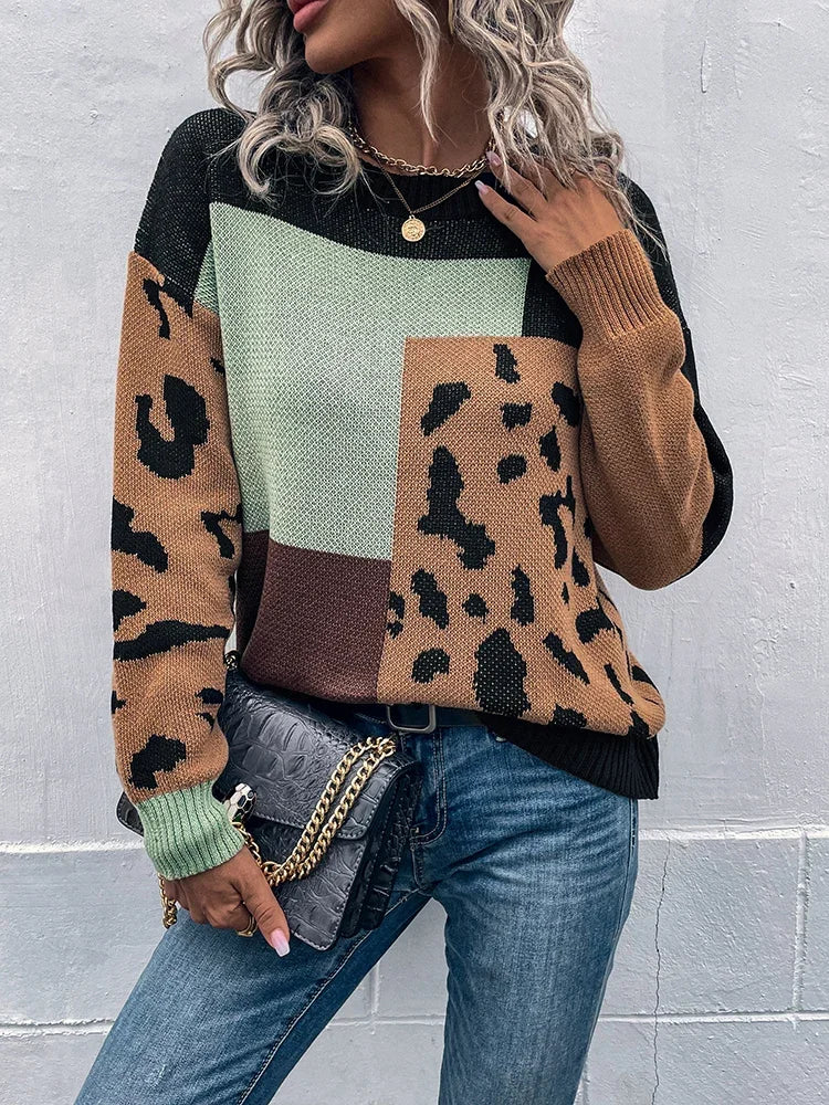 Le Clair™ | Vintage Leopard Patchwork Sweater