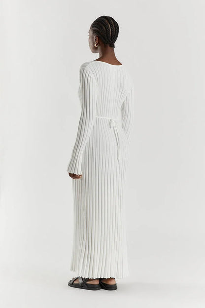 Aerelle™ V-Neck Sleeved Knit Midi Dress