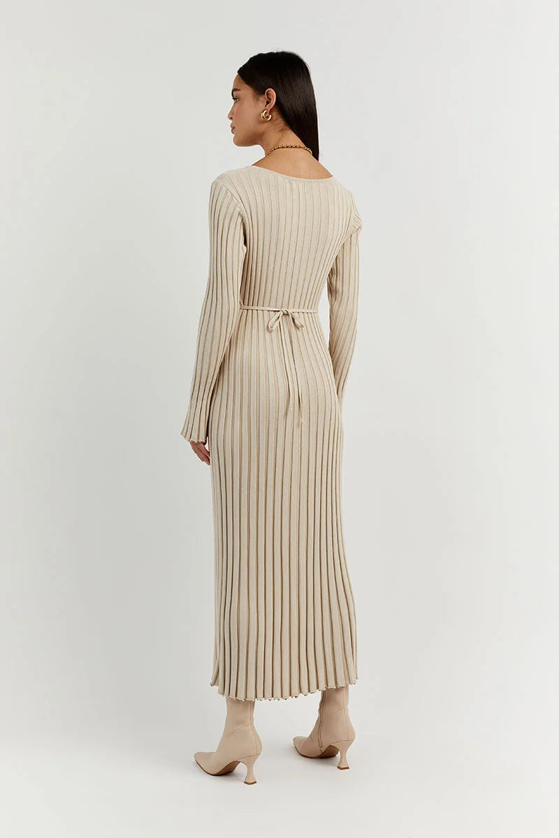 Aerelle™ V-Neck Sleeved Knit Midi Dress