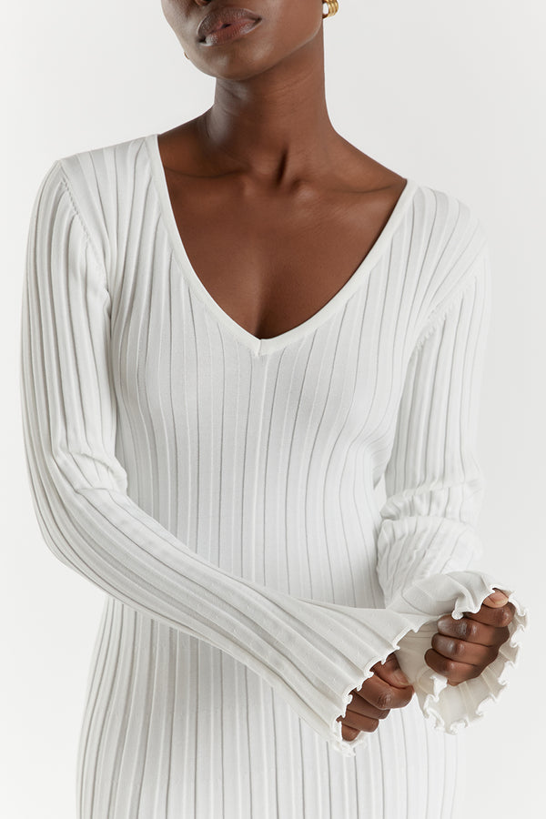 Aerelle™ V-Neck Sleeved Knit Midi Dress