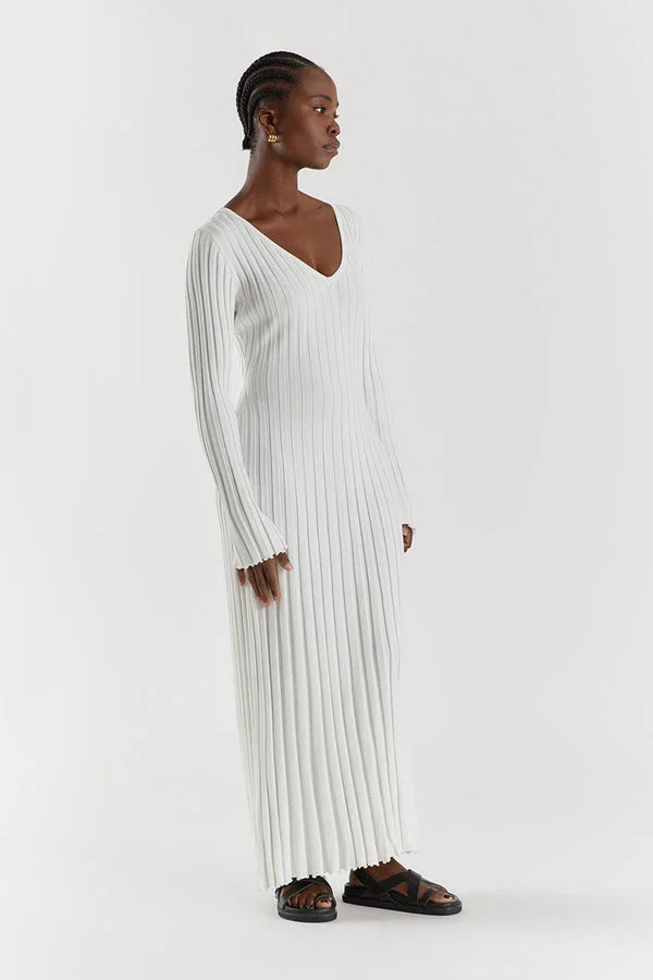 Aerelle™ V-Neck Sleeved Knit Midi Dress