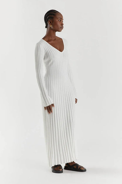 Aerelle™ V-Neck Sleeved Knit Midi Dress